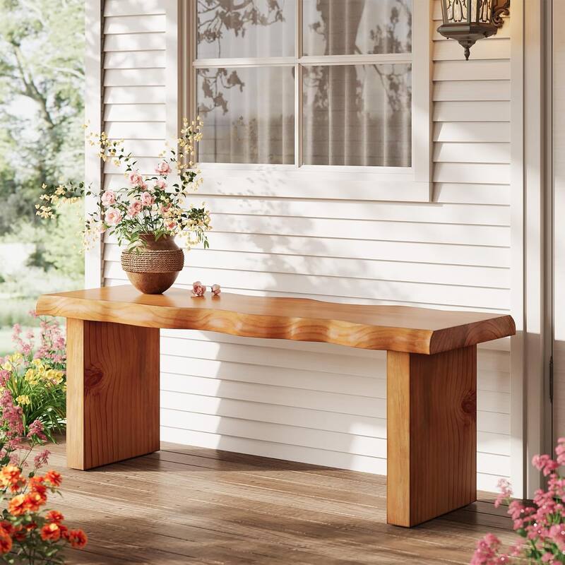47" Solid Wood Bench, Farmhouse Entryway Bench for Bedroom, Dining Room - 47.2" W × 13.8" D × 17.7" H