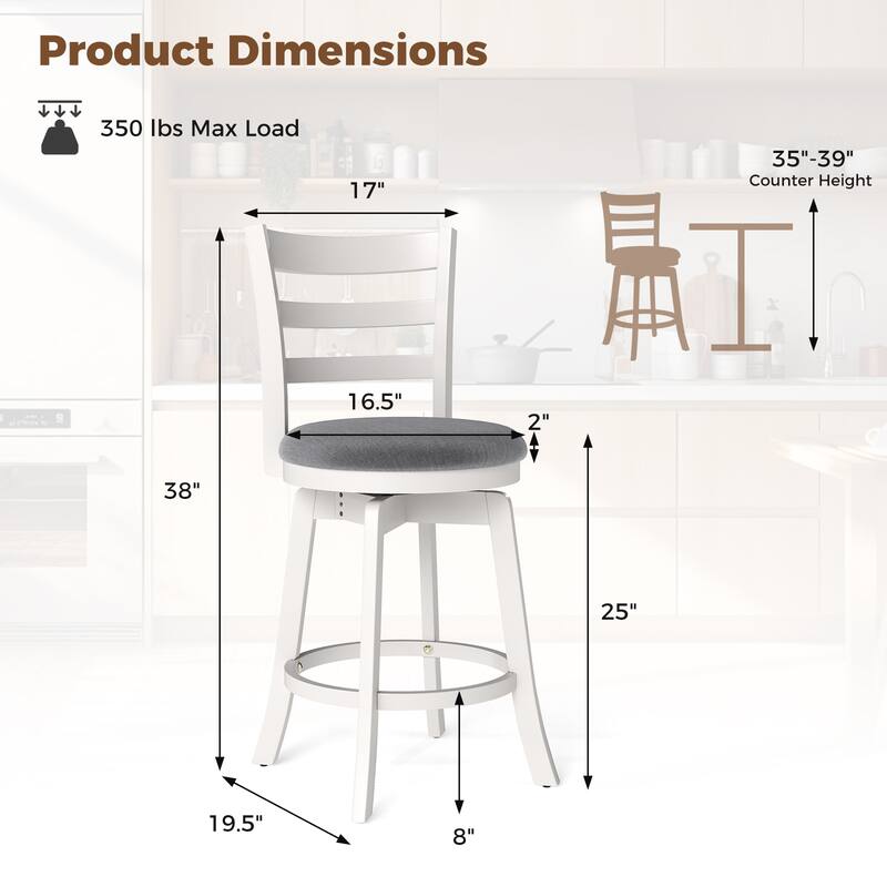 Gymax 25'' Swivel Counter Barstools Set of 4 w/Backrest & Upholstered