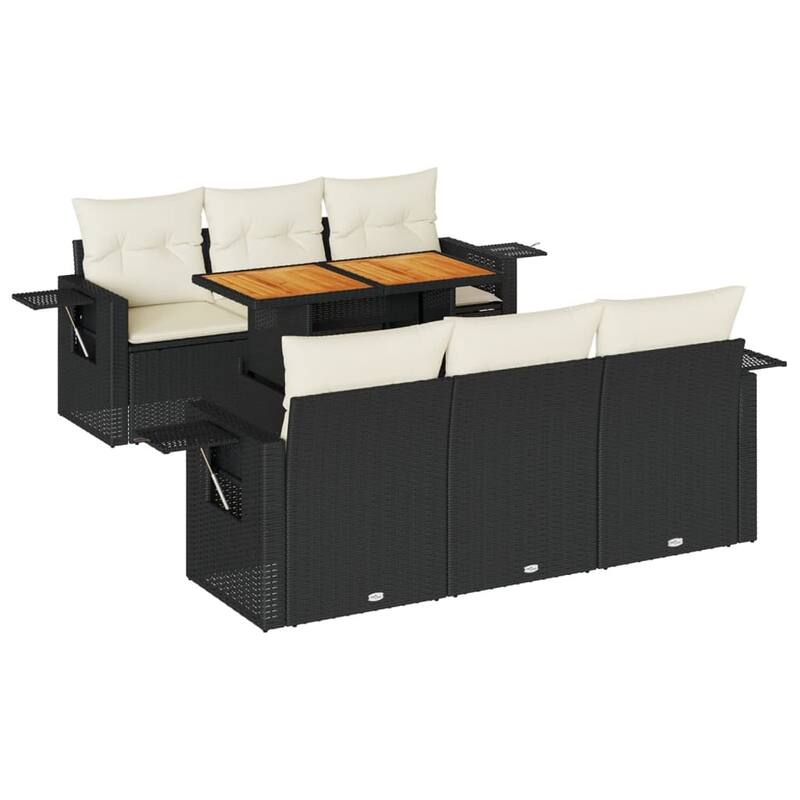 vidaXL Garden Sofa Set Black PE Rattan Large Adjustable Armrests - 21.7 x 39.4 x 28.7