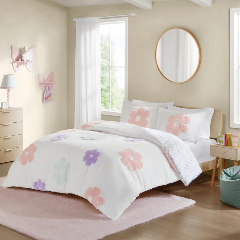 Intelligent Design Kids Madeline Floral Reversible Tufted Chenille Duvet Cover Set