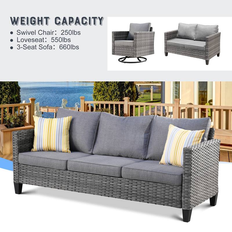 OVIOS 7-piece Wicker Sectional Sofa Swivel Rocking Chair Set