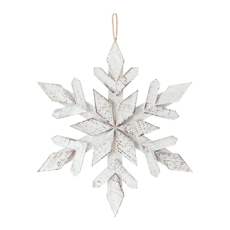 Set of 6 Snowflake Shaped Wooden Christmas Ornaments 17.5"