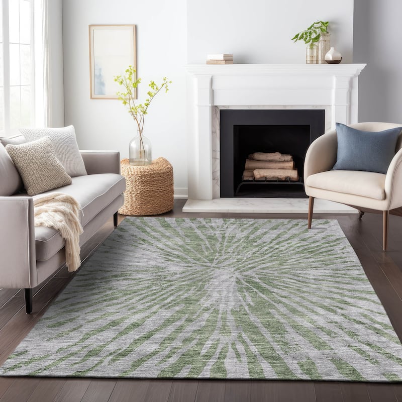 Machine Washable Indoor/ Outdoor Chantille Contemporary Burst Rug