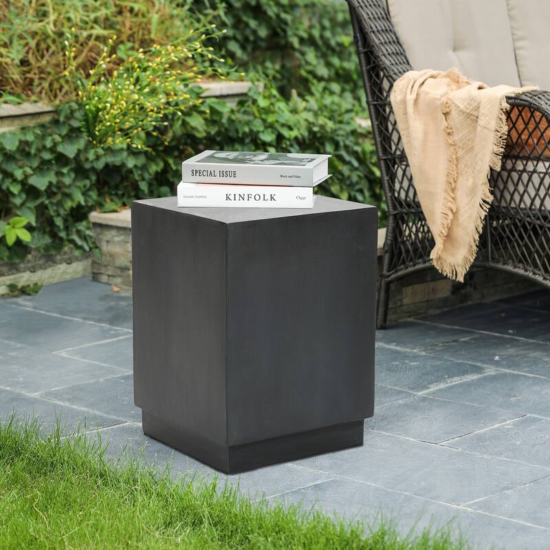 Grey Simple Cement Square Garden Side and End Table, Indoors & Outdoors