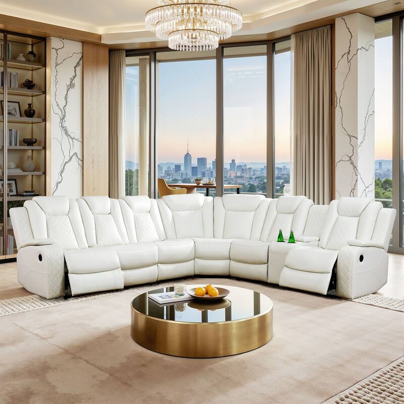 Off-White Breathing Leather 3-Piece Living Room Recliner Sofa set