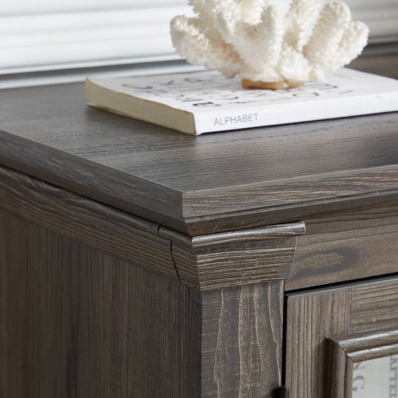 Farmhouse TV Stand, Media Stand With Fireplace Insert, Barn Design, and Adjustable Shelves, for Living Rooms and Bedrooms, Grey