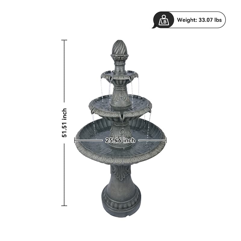 Classic Bird Bath 3-Tier Water Fountain Weather Resistant with Pump