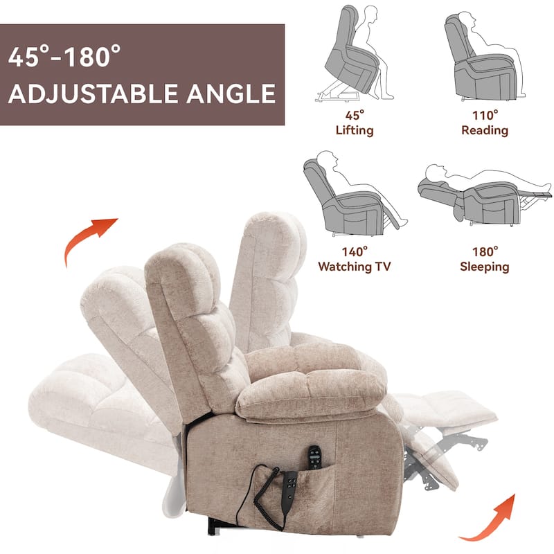 Chenille Power Lift Recliner Chair for Big & Tall with Massage & 180° Recline