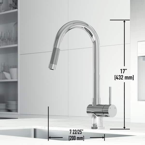 dimension image slide 1 of 4, VIGO Gramercy 17" H Single Handle Pull-Down Spout Kitchen Faucet with Touchless Sensor