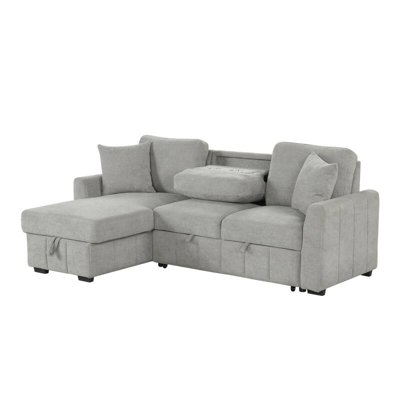 90" L-Shaped Sectional Sleeper Sofa - Reversible Storage Chaise, Drop-Down Center Console, Modular Living Room Couch