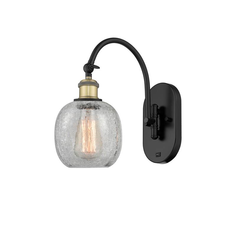Innovations Lighting 518-1W-13-6 Belfast Sconce Belfast 13" Tall Wall - Black Antique Brass / Clear Crackle