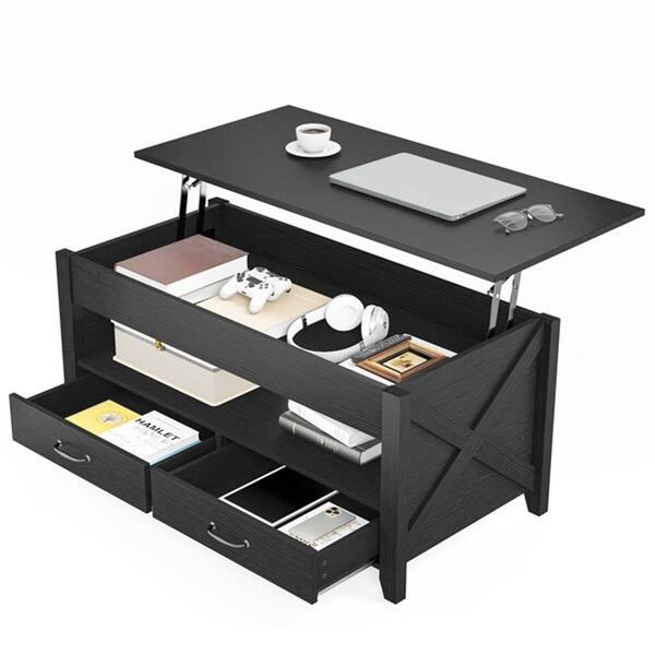 Lift Top Coffee Table with 2 Storage Drawers and Hidden Compartment