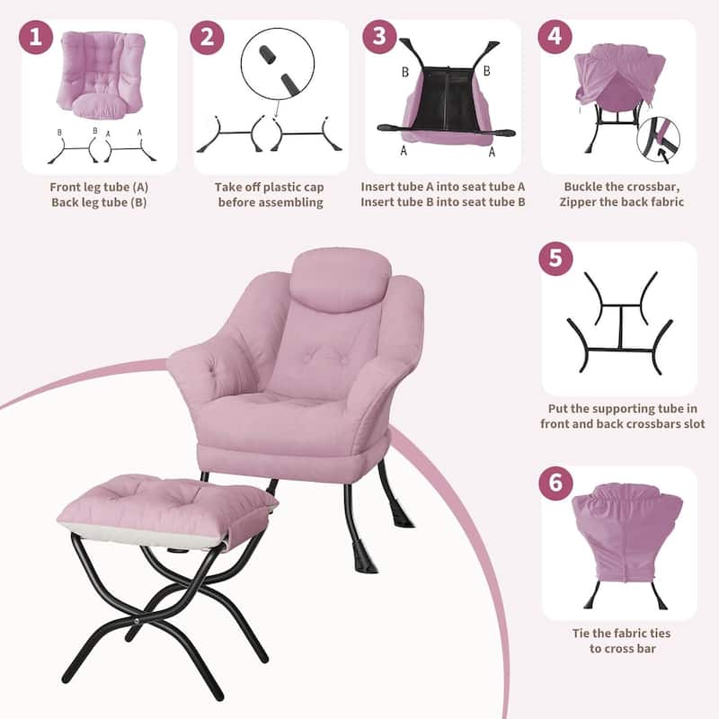 Modern Accent Comfy Lazy Sofa Chair with Ottoman for Bedroom or Living Room