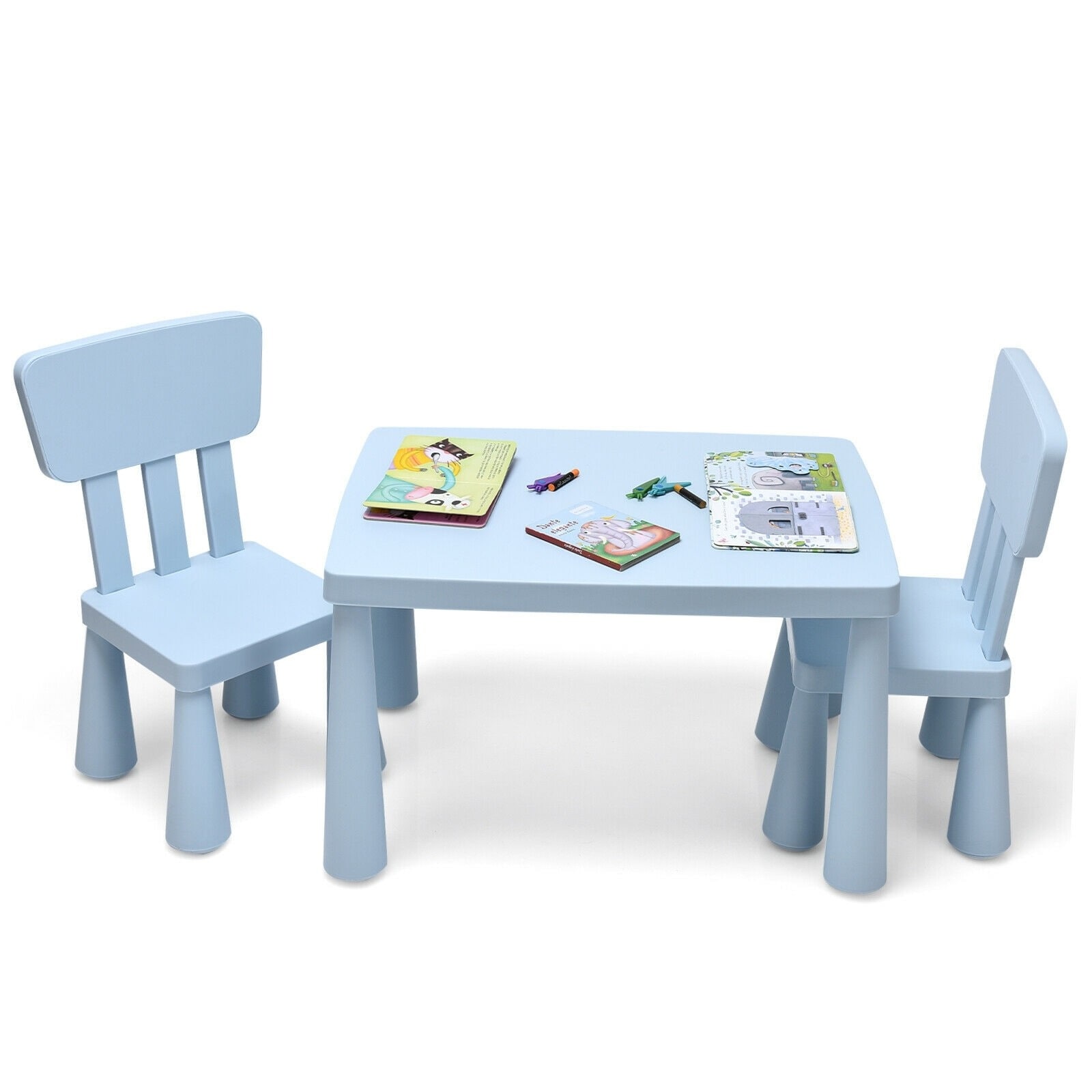 Costway Kids Table & 2 Chairs Set Toddler Activity Play Dining Study Desk  Baby Gift Blue