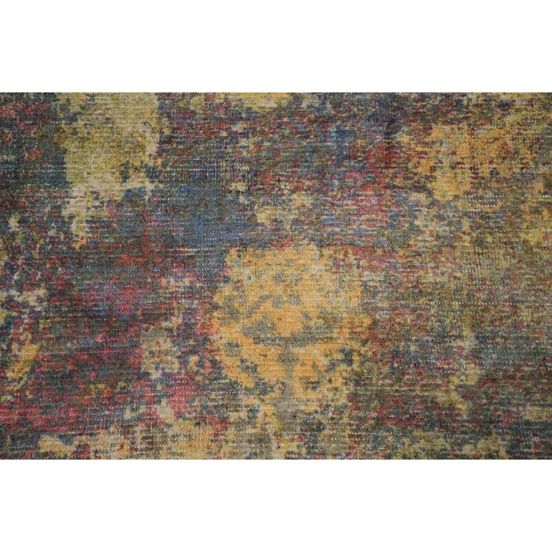 Hand Knotted Oriental Viscose Silk Carpet Modern All-Over Multi-Colored Abstract Area Rug - 7' 8'' X 5' 5''