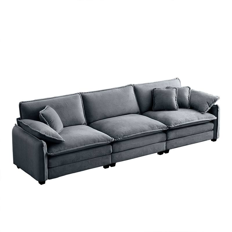 Ergonomic 3-Seater Corduroy Sofa Set with Throw Pillows