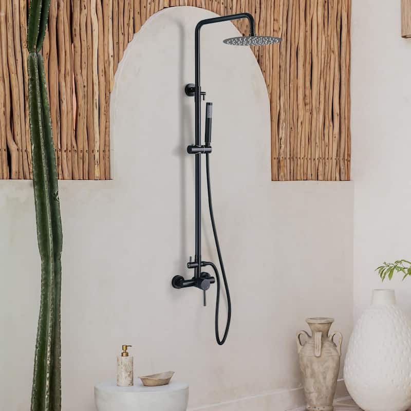 Outdoor 10 Inch Round Rain Shower Set with Handheld Shower (Adjustable Slider)