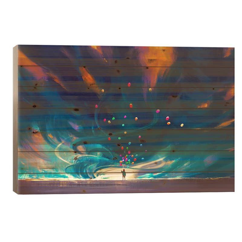 The Blue Tornado Print On Wood by grandfailure - Multi-Color - 26x40x1.5