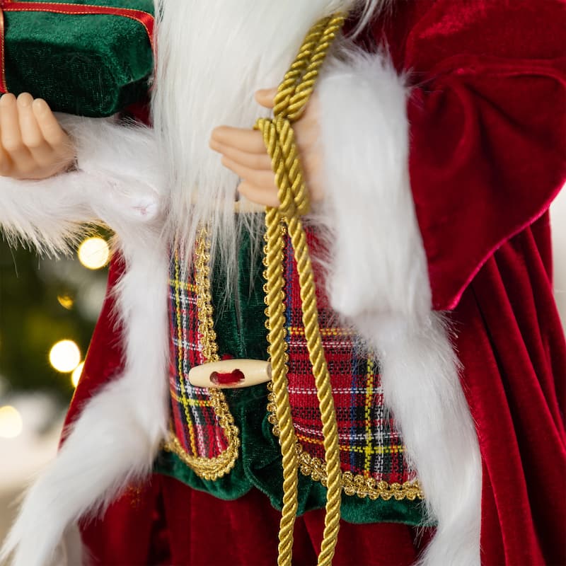 Glitzhome 18"H Faux Fur Christmas Santa Figurines with Porcelain Face
