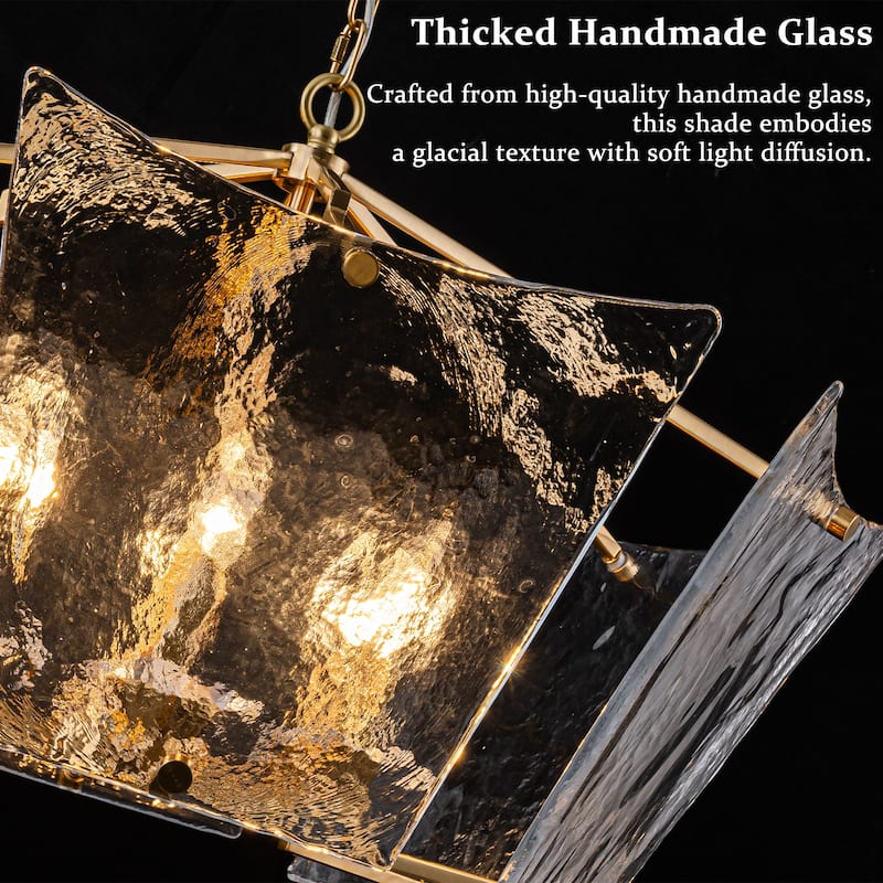 6-Light Gold Geometric Chandelier with Textured Clear Glass Panels - Dia.26.77-in