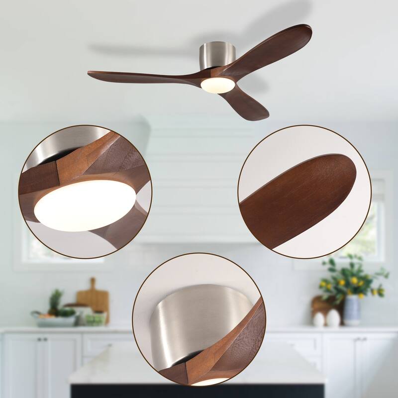52-inch Ceiling Fan with Light, 3 Light Wood Blades, Remote Control, Reversible DC Motor for Living Room