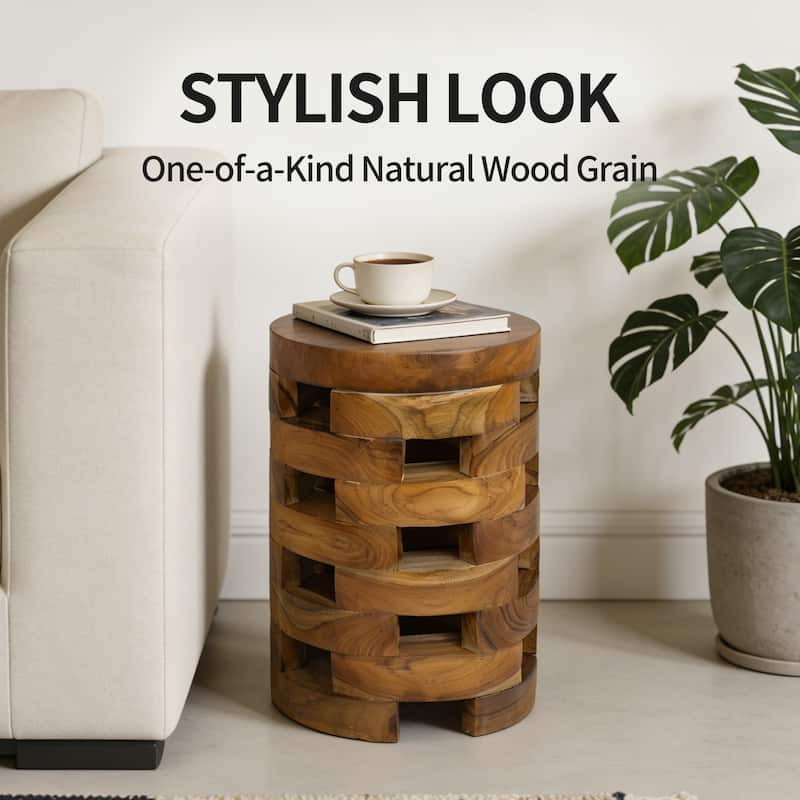 Handcrafted Brown Open Teak Wood Coffee Table Accent Side Table End Table