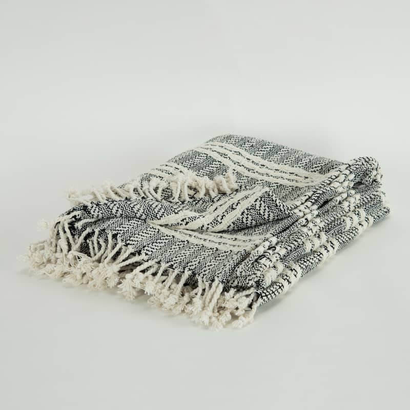 Rizzy Home Hand-made Modern Striped Throw Blanket - Black/Natural