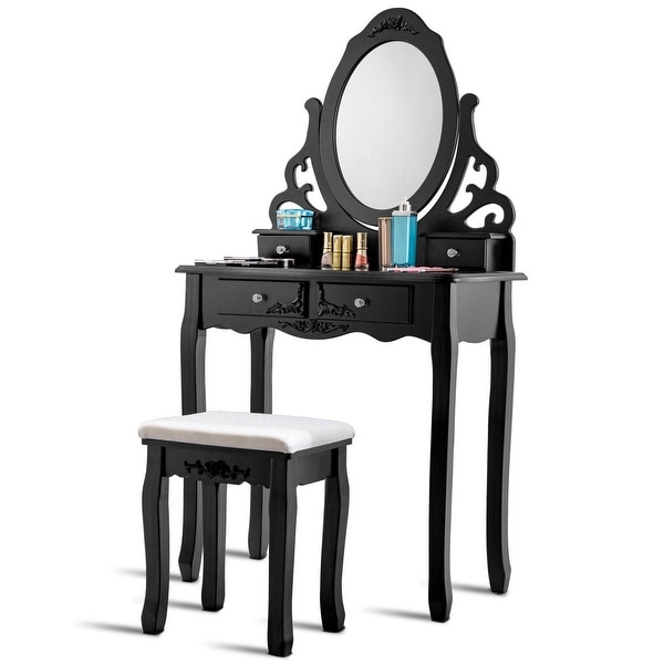 Shop Gymax Vanity Makeup Dressing Table Stool Set W Mirror 4