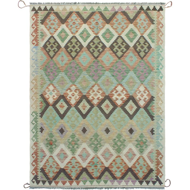 Sun Faded Flatweave Muhaimin Rust/Ivory Rug - 4'9" x 6'7"