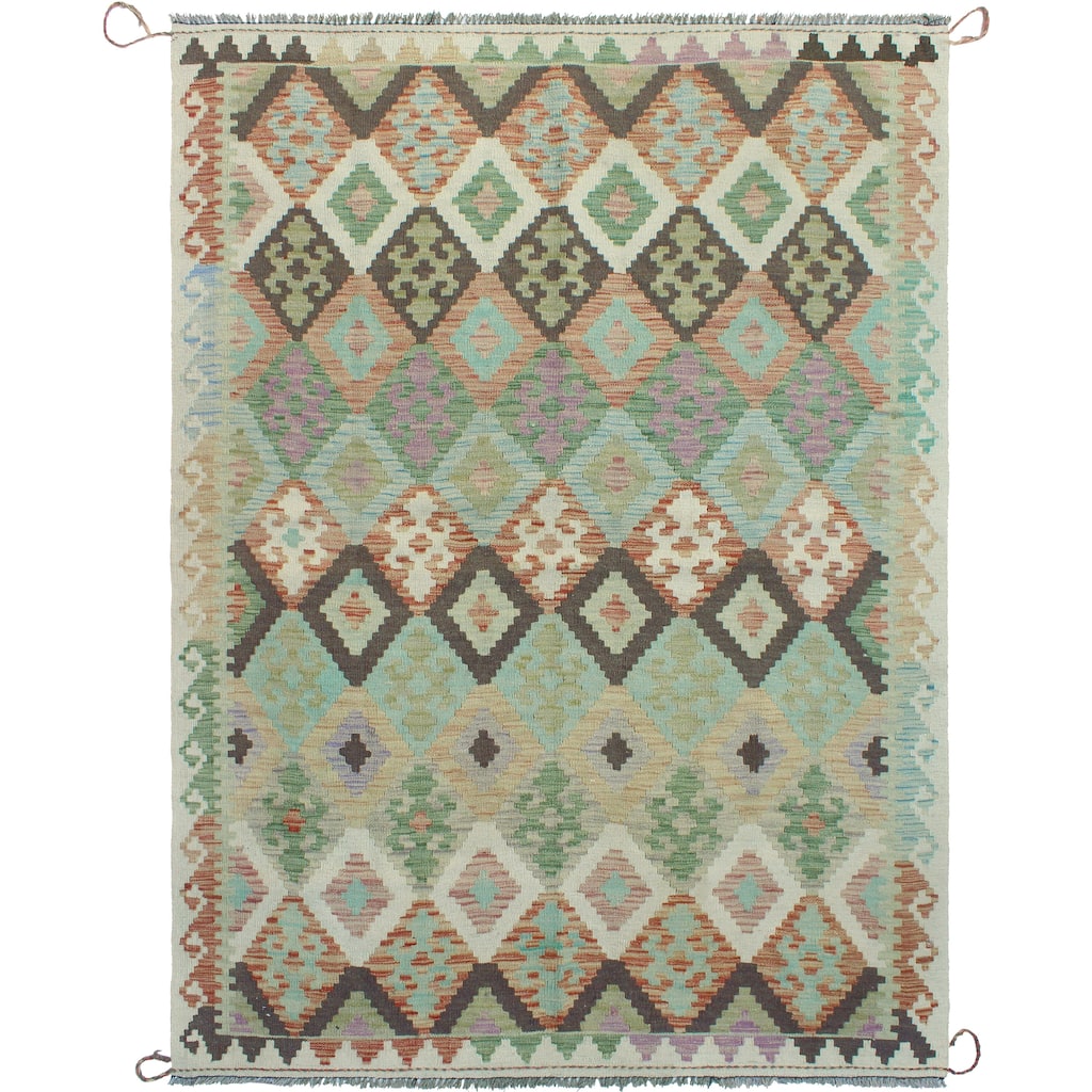 Sun Faded Flatweave Muhaimin Rust/Ivory Rug - 4'9" x 6'7"