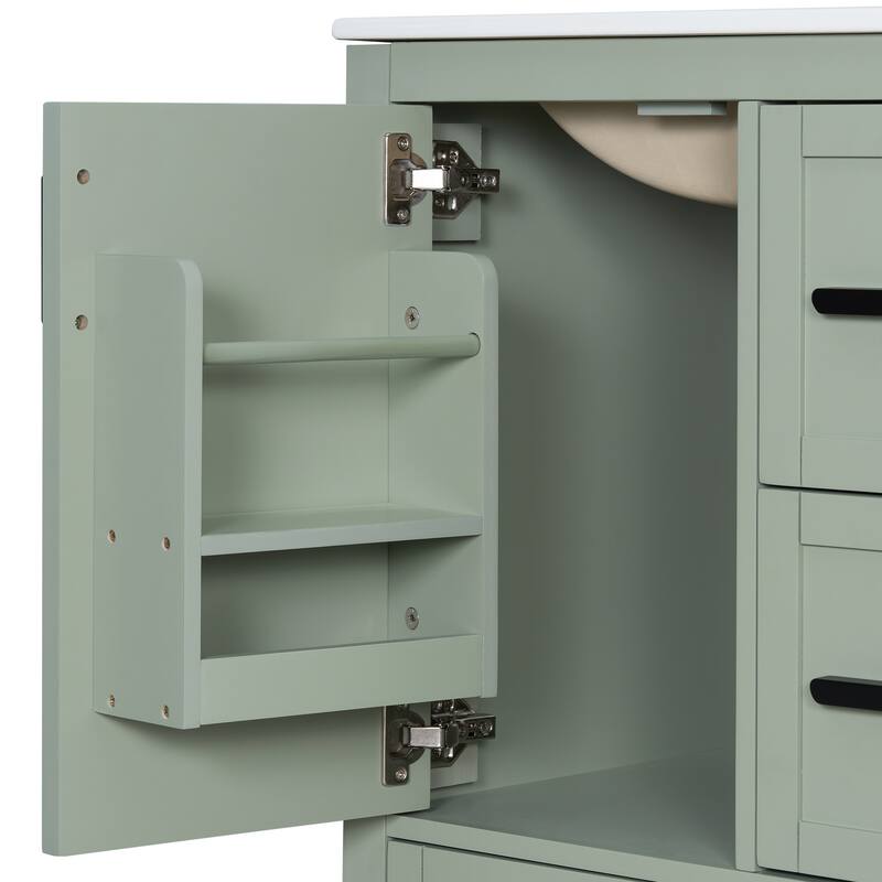 Modern 24" Bathroom Vanity with Ceramic Sink - Soft-Close Door with Double Shelf, 3 Drawers,for Small Spaces