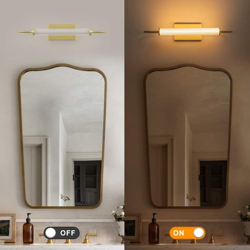 Modern Gold LED Wall Sconce with Cylinder Acrylic Shade Bathroom - W-23.85 in.