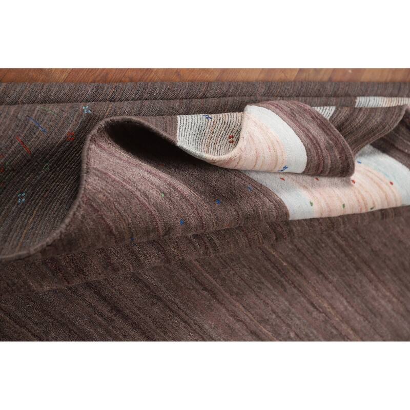 Tribal Brown Gabbeh Oriental Area Rug Handmade Wool Carpet - 8'1" x 9'8"