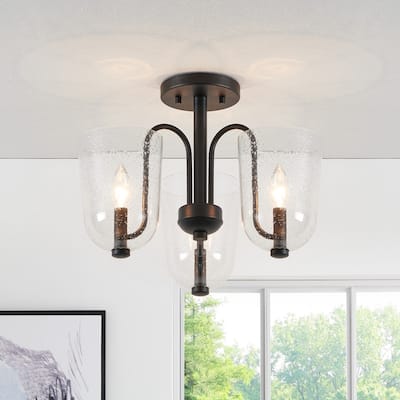 KAWOTI 3-light Modern Semi-flush Mount with Seeded Glass Shade - W17.25" x H12.4"
