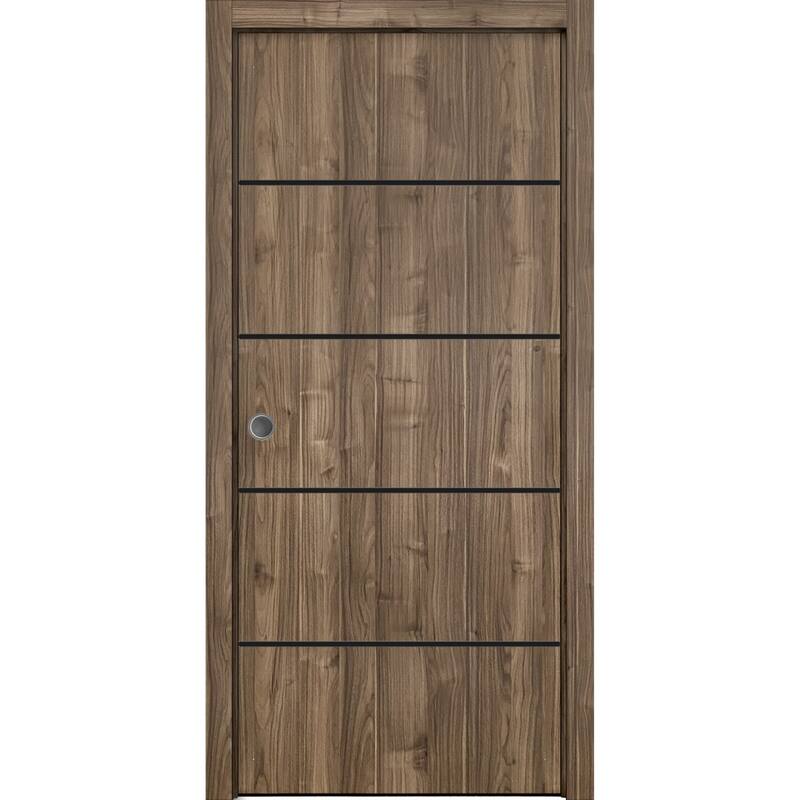 French Pocket Door 18 x 80 with Planum 0015 Walnut with Kit Trims Rail - 36" x 80"