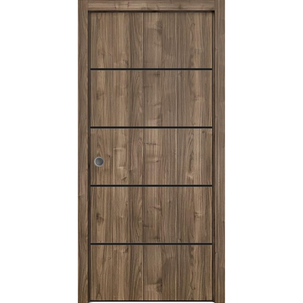 French Pocket Door 18 x 80 with Planum 0015 Walnut with Kit Trims Rail