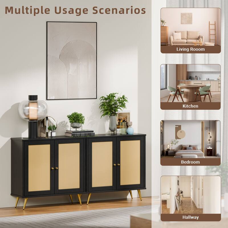 Futzca Storage Cabinet, Rattan Cabinet with Adjustable Shelf