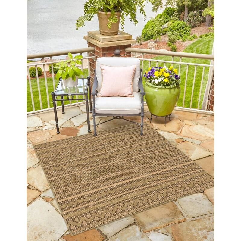 Outdoor Ucul Collection Area Rug - Light Brown - 6' Square