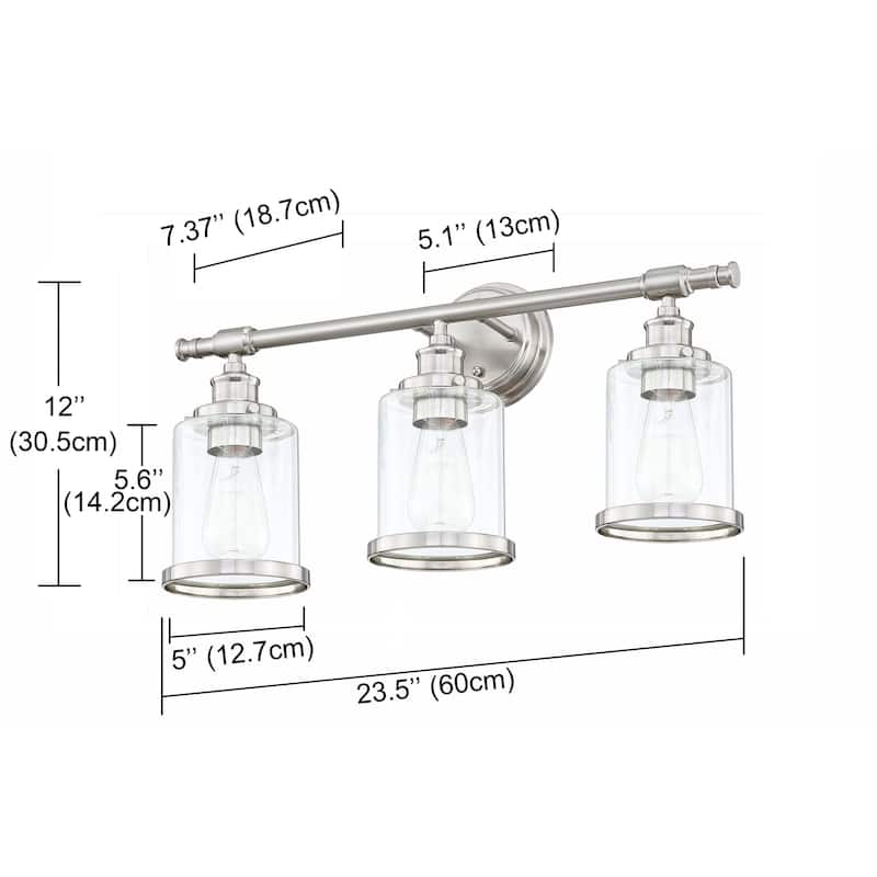 3-Light Brushed Nickle Linear Vanity Light with Towel Bar