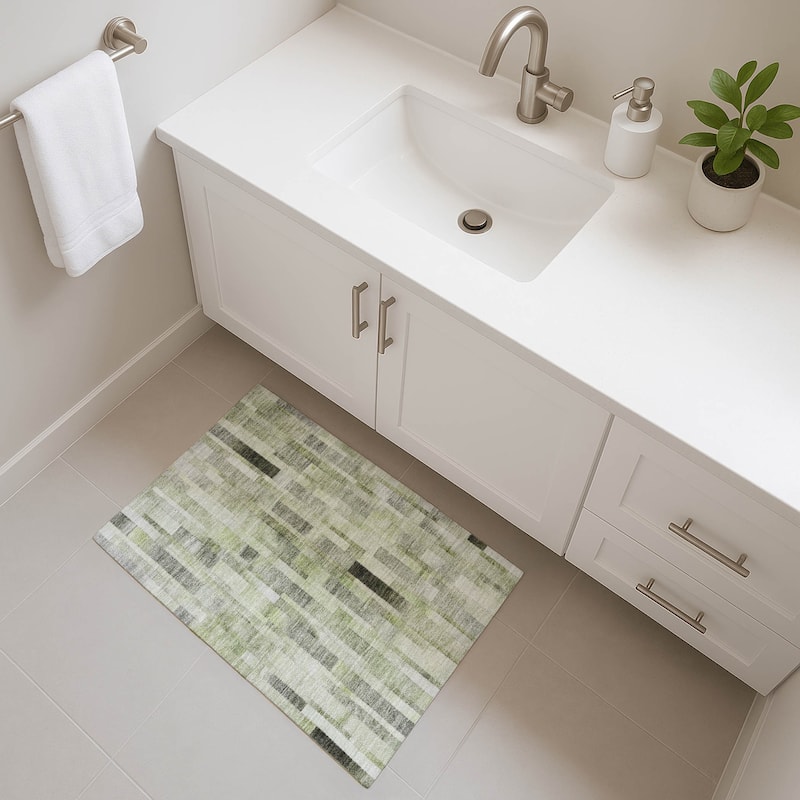 Premium Washable Super Soft Geo Stripe Mayfield Rug - Green - 1'8" x 2'6"