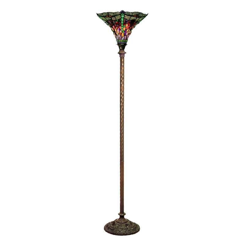 Red Dragonfly Design Tiffany-style Torchiere Lamp