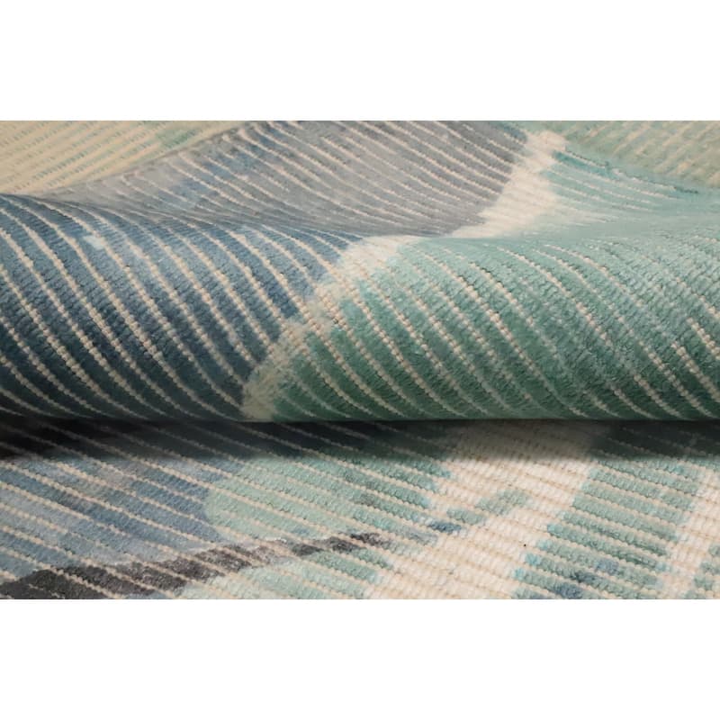 Hand Knotted Oriental Viscose Silk Carpet Modern Animal Pictorial Green Abstract Area Rug - 7' 8'' X 5' 5''
