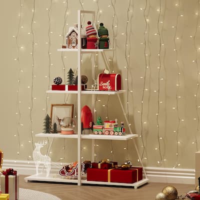 Bookcase, 4-Tier Ladder Bookshelf, A-Shaped Ladder Shelf Display, Ladder Shelf Storage Organizer for Living Room