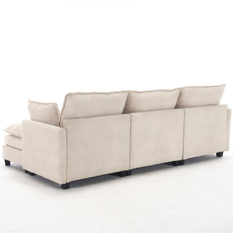 Modular Sofa , Velvet Large U-Shaped Couch Comfy Upholstered 3-Seat Sofa with 1 Ottoman, 2 Lumbar Pillow, Deep Seat Couch