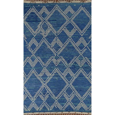 Blue Moroccan Oriental Area Rug Handmade Wool Carpet - 7'11"x 9'10"