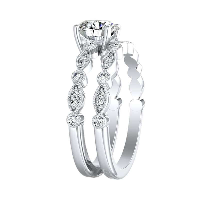 Auriya 14k Gold Round Lab Grown Diamond Vintage-Style Bridal Set Ring 1.00 to 5.00 ct. tw. (F-G, VS)