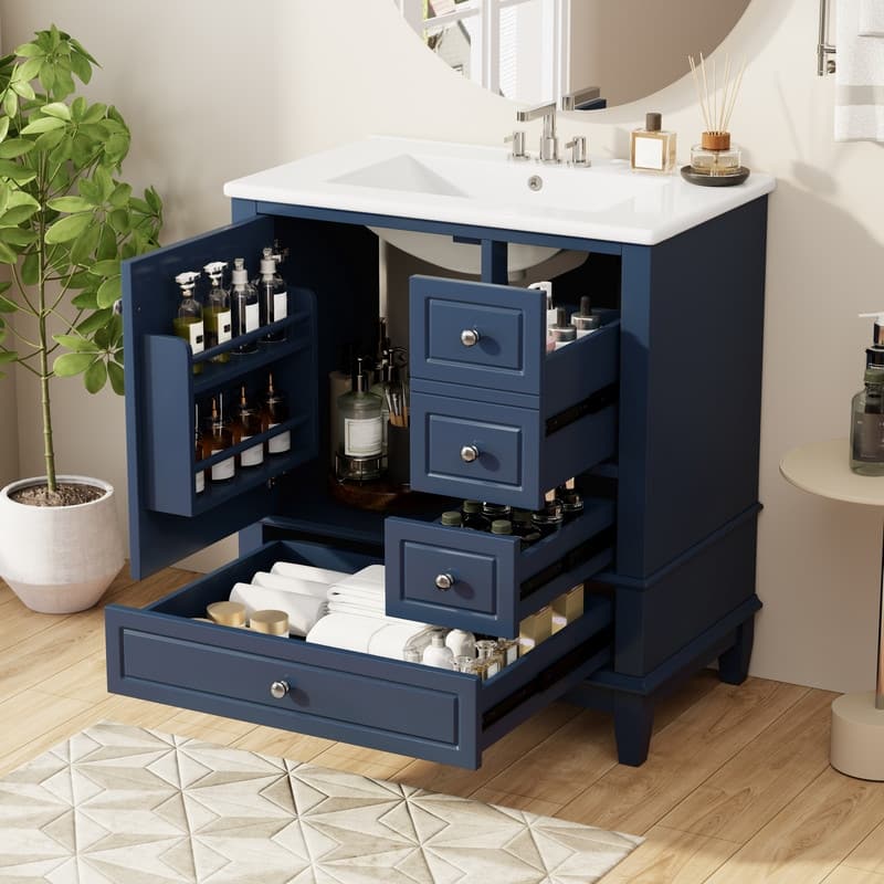 30-Inch Bathroom Vanity With Sink, One Door With Shelf And Three Drawers, Soft-Close Door. - 30"