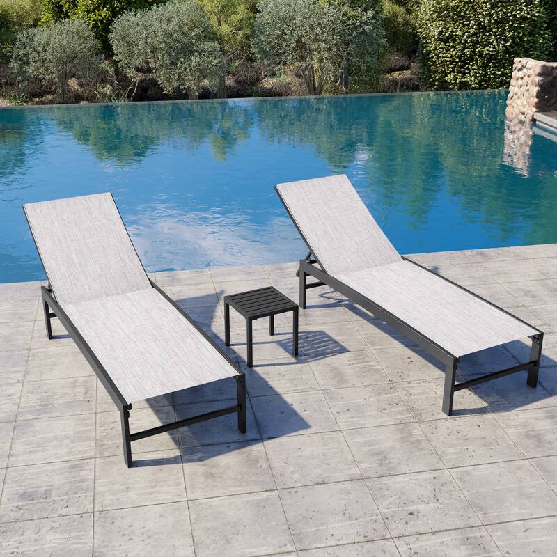 Outdoor Patio Adjustable Chaise Lounge Chairs with Side Table Set - Earth with Square Table