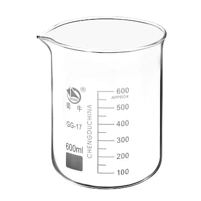 600ml Low Form Glass Beaker, 3.3 Borosilicate Lab Measuring Cups - Clear