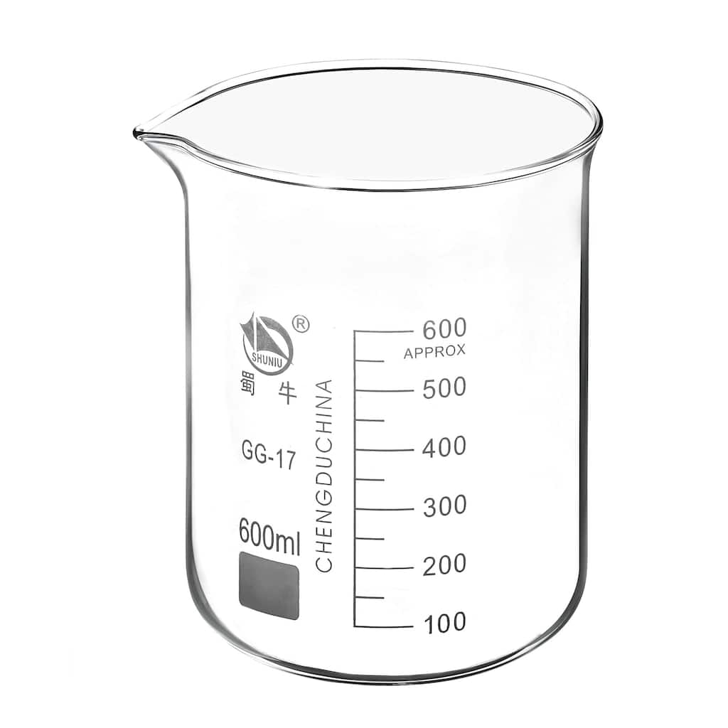 600ml Low Form Glass Beaker, 3.3 Borosilicate Lab Measuring Cups - Clear
